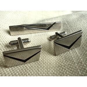 Vintage Hickok Mid-Century Silver Tone Cufflinks & Tie Clip Set | USA
